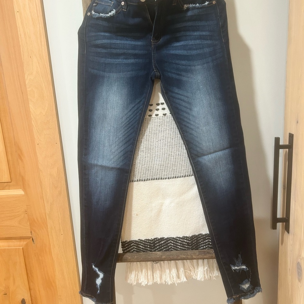 Women's Distressed Dark Blue Jeans
